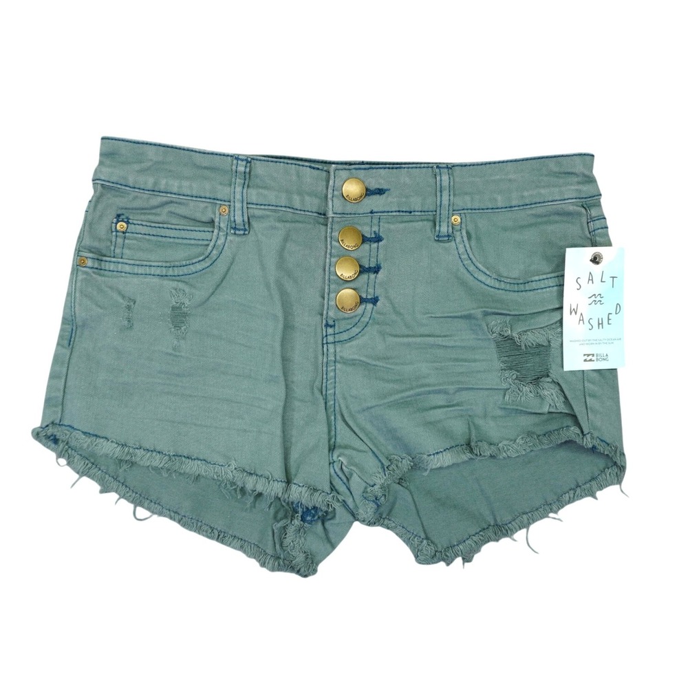 NEW Billabong Shorts Women 26 Buttoned Up Salt Washed Distressed Denim Beachwear